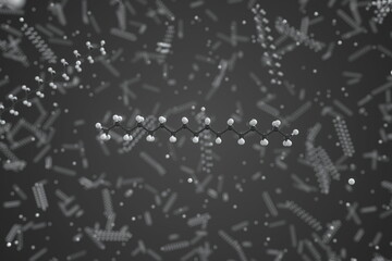 Heptadecane molecule made with balls, scientific molecular model. Chemical 3d rendering