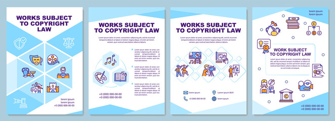 Works subject to copyright law brochure template. Steal product. Flyer, booklet, leaflet print, cover design with linear icons. Vector layouts for presentation, annual reports, advertisement pages