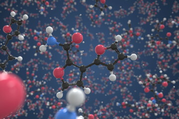 Furylfuramide molecule made with balls, conceptual molecular model. Chemical 3d rendering