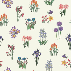 Flowers meadow nature vector seamless pattern