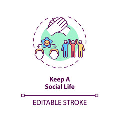 Keep a social life concept icon. Be communicative idea thin line illustration. Relationships with supportive friends. Like-minded people. Vector isolated outline RGB color drawing. Editable stroke