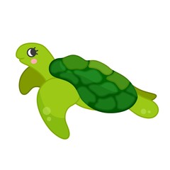 Collection of marine animals in cartoon style. Vector illustration of turtle.
