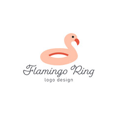 Pre-made logo design with flamingo floating ring. Vector summer logotype