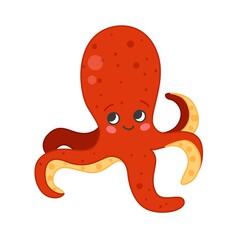 Collection of marine animals in cartoon style. Vector illustration of octopus.