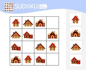 Sudoku game for children with pictures. Kids activity sheet. 