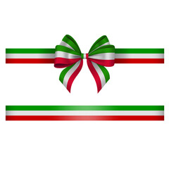 Tricolor bow and ribbon green white and red bow with ribbon italian or mexican flag colors