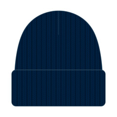 Navy Blue Beanie Hat Template Vector on White Background
