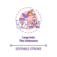 Leap into the Unknown concept icon. Jump to new opportunity idea thin line illustration. Voluntarily leap to new career, location. Vector isolated outline RGB color drawing. Editable stroke
