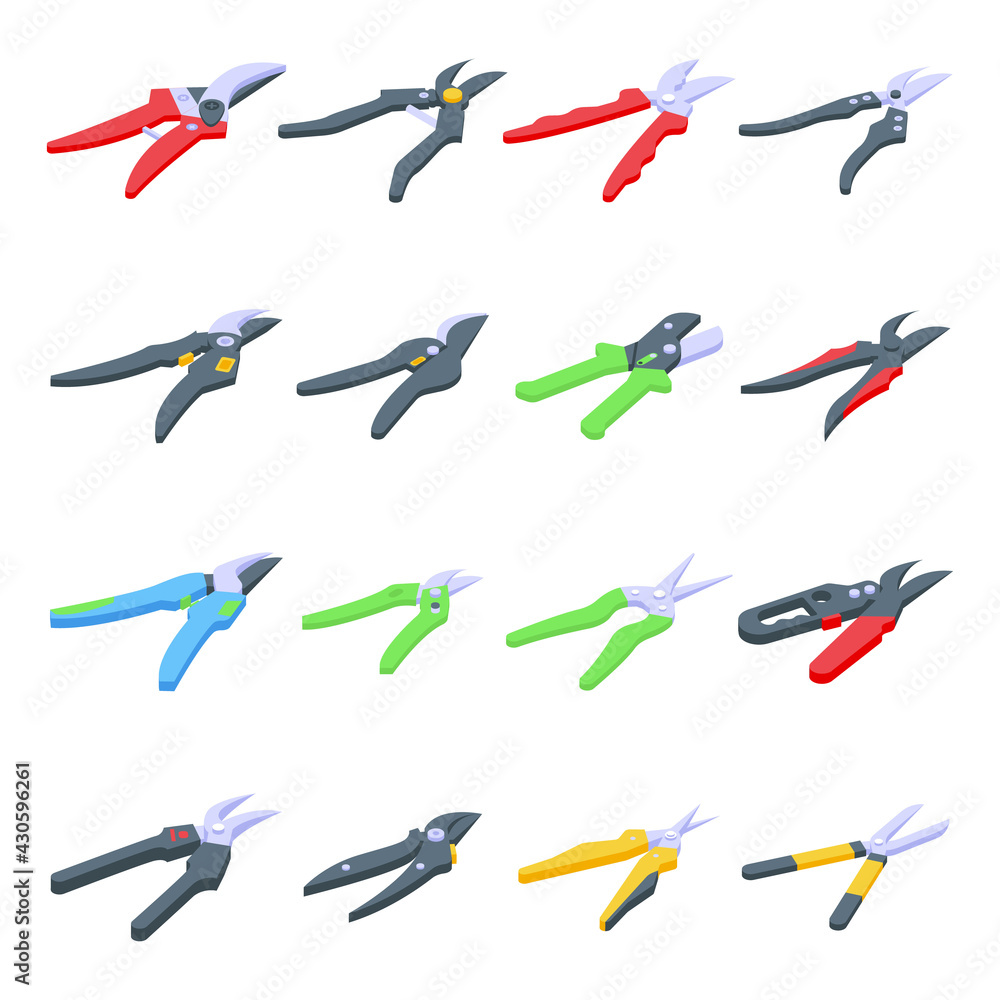 Aufkleber secateurs icons set. isometric set of secateurs vector icons for web design isolated on white backgr