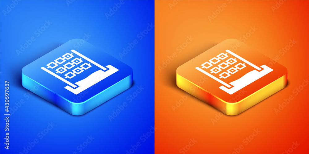 Poster isometric tic tac toe game icon isolated on blue and orange background. square button. vector