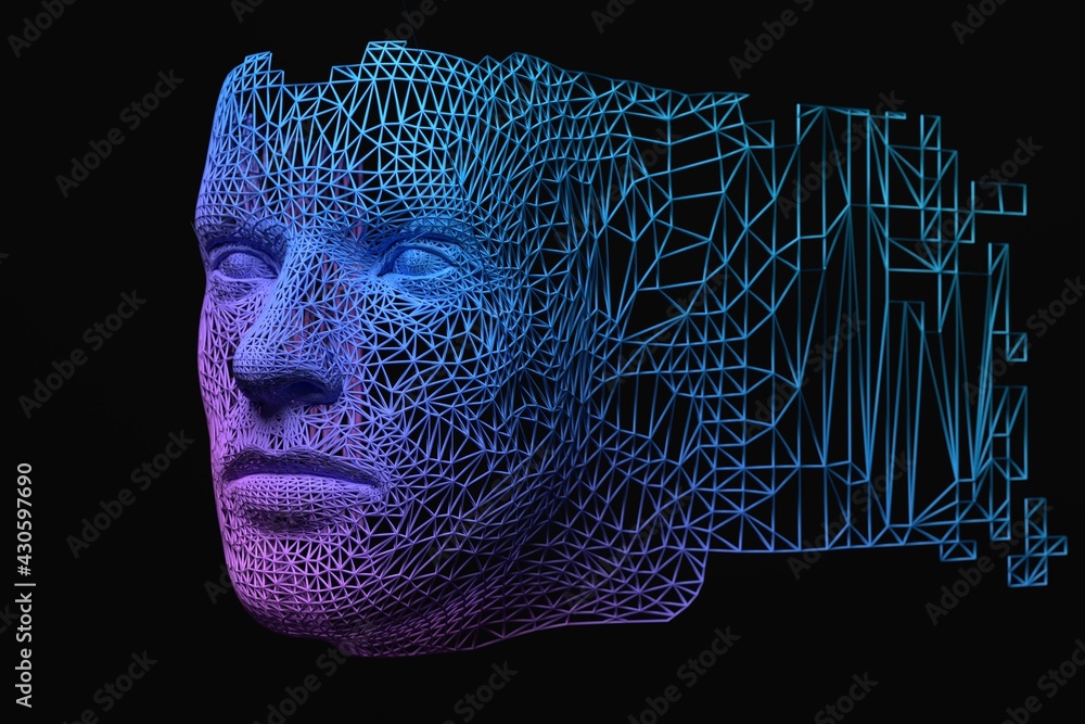 Aufkleber futuristic human head made up from polygons. concept of artificial intelligence. 3d render / renderi