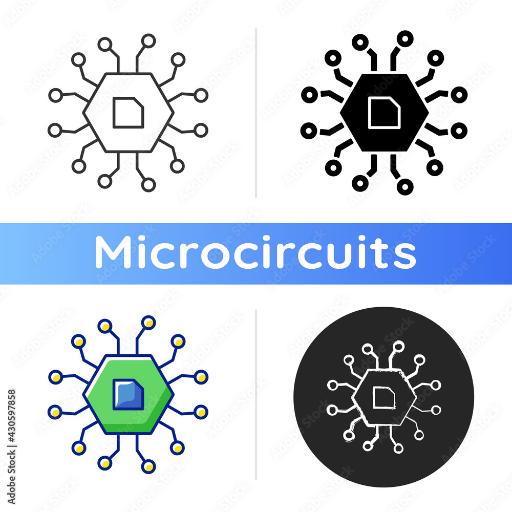 Poster computer components icon. electrical parts for building modern smart devices with microprocessors us