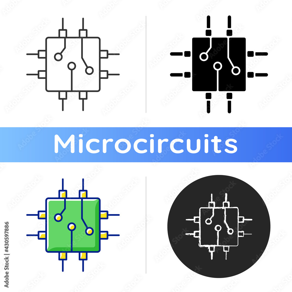 Poster circuit board design icon. create plan how to place all microprocessors on circuit board connectors.
