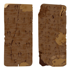 Clay tablets with figures of warriors. Stone boards with silhouettes of fighters. White background
