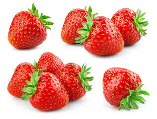 Strawberry isolated. Strawberries with leaf isolate. Whole strawberry on white. Side view...