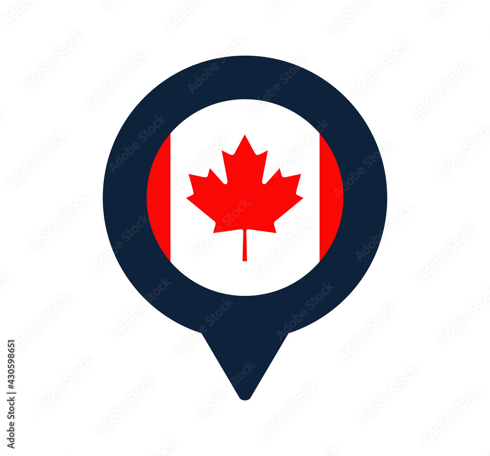 Poster canada flag and map pointer icon. national flag location icon vector design, gps locator pin. vector
