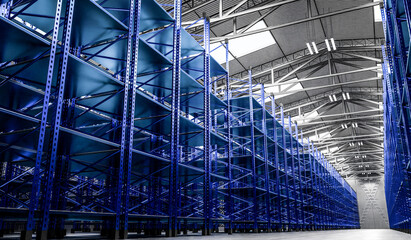 Warehouse with empty shelves - 3D illustration