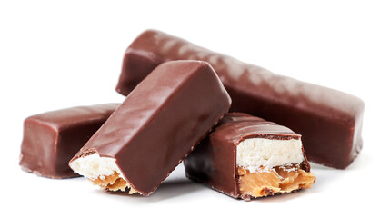Chocolate candies with filling on a white background. Isolated