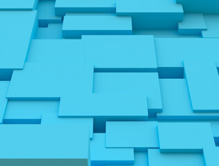 Abstract minimal scene with geometric shapes in blue. Surface of figures. Architecture and design. 3D rendering