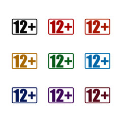 12 Limit age icon isolated on white background color set