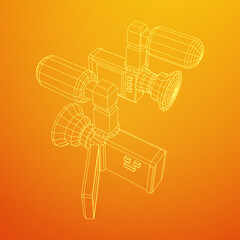 Digital video hand-held camera with rotating screen and external microphone. Wireframe low poly mesh vector illustration.