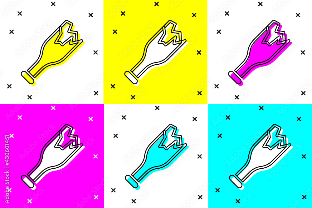 Poster set broken bottle as weapon icon isolated on color background. vector