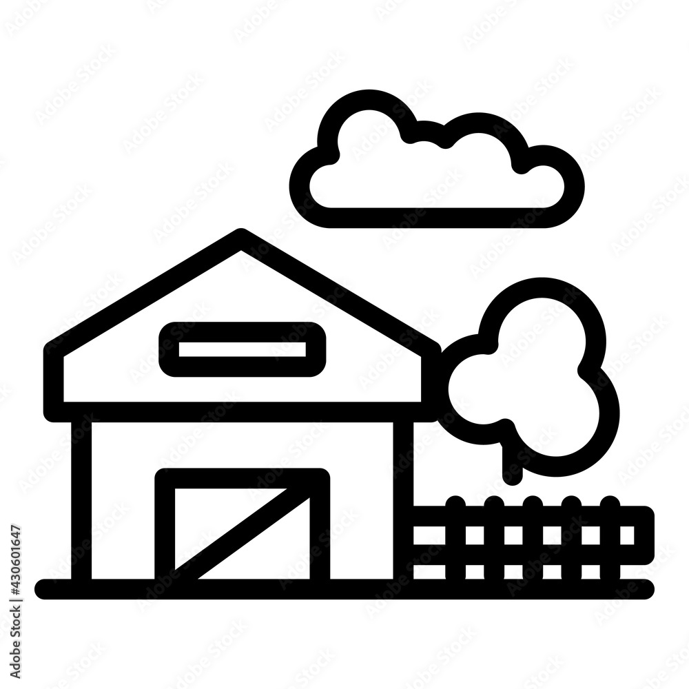 Poster ranch house with fence icon. outline ranch house with fence vector icon for web design isolated on w