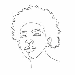 Line Art Woman Face Drawing. Black Woman Vector. Afro American Female Logo. Contouring Line. Minimalist Face. Beauty salon
