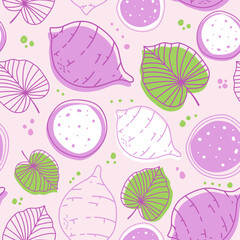 Seamless pattern taro with leaf on pink pastel background