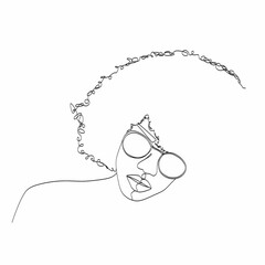 Line Art Woman Face Drawing. Black Woman Vector. Afro American Female Logo. Contouring Line. Minimalist Face. Beauty salon