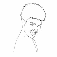 Line Art Woman Face Drawing. Black Woman Vector. Afro American Female Logo. Contouring Line. Minimalist Face. Beauty salon