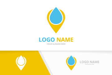 Vector water and map pointer logo combination. Unique gps locator logotype design template.
