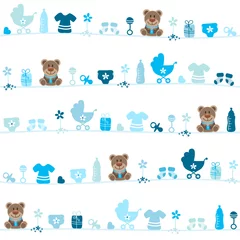 Endlosmuster Brauner Teddy Mit Babysymbolen Junge Blau © Jan Engel