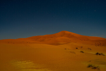 Fototapeta na wymiar Sand dunes and stars at night in Sahara desert, Morocco