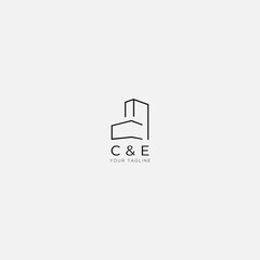 abstract building letter C and E logo