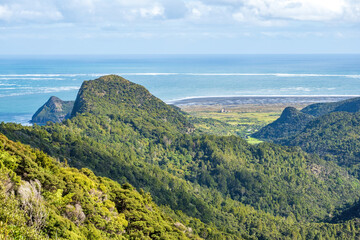 View to Whatipu beach from Mt Donald McLean, Waitakere Ranges regional park, Auckland, New Zealand