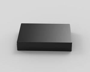 Blank black food cardboard box mockup template on isolated white background, ready for design presentation, 3d illustration