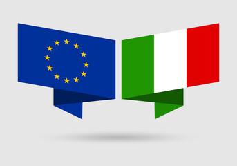 EU and Italy flags. European Union and Italian national symbols. Vector illustration.