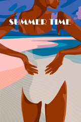 Vector illustration, girl on the sea coast.