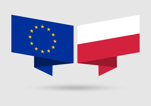 EU and Poland flags. European Union and Polish national symbols. Vector illustration.