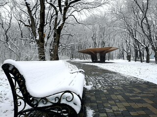 bench in the snow