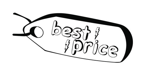 Hand drawn best price label in doodle style.  Online shopping concept. Isolated on white background