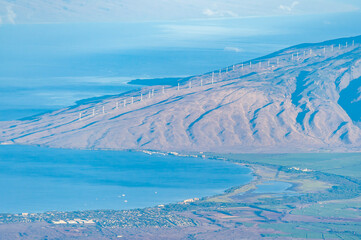 Landscape view of maui island at Haleakala summit looking down ,Maui, Hawaii
