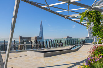 The Garden at 120, a roof garden on the Fen Court building in London with the Shard in the...