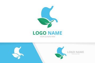 Business gastrointestinal tract logotype design. Ecological stomach and leaves logo.