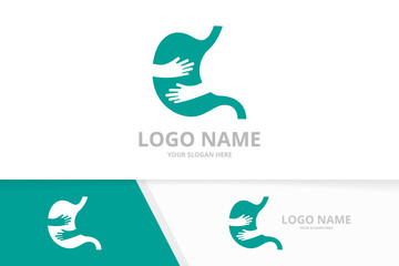 Vector stomach and hands logo combination. Unique gastrointestinal tract logotype design template.