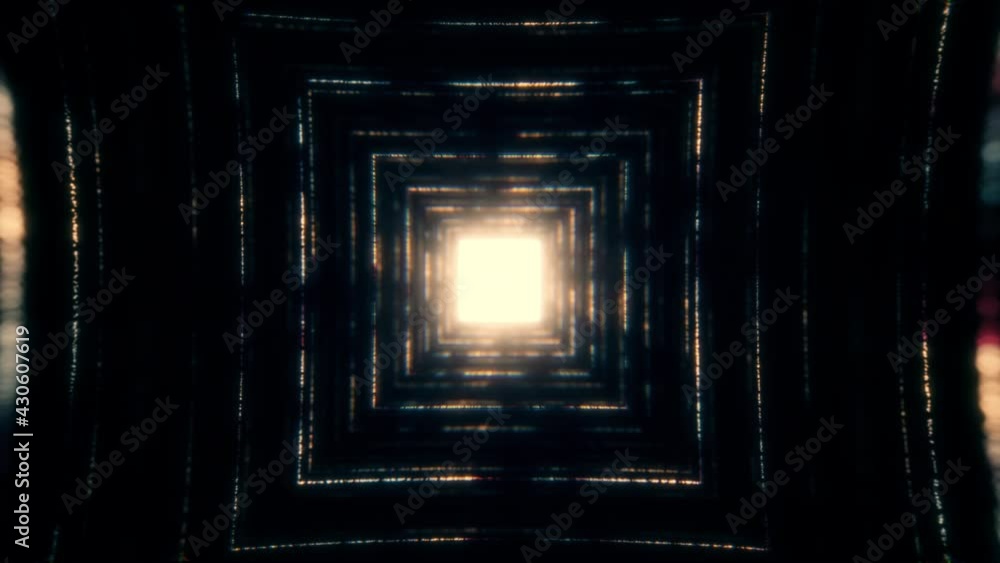 Poster retro abstract glowing vj tunnel video for edm music animation. flight sci-fi tunnel seamless loop. 