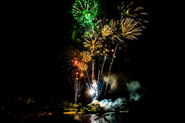 Fireworks display on independence day at Ko Olina beach, Oahu, Hawaii