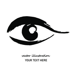 Human eye drawn with an ink brush, black and white stylized image of the eye.