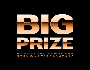 Vector chic Sign Big Prize. Luxury Golden Font. Premium set of Alphabet Letters and Numbers